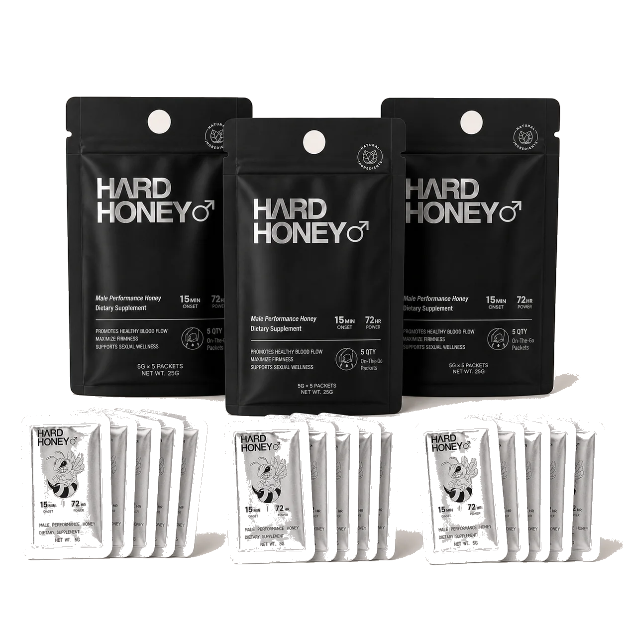 Three Hard Honey pouches